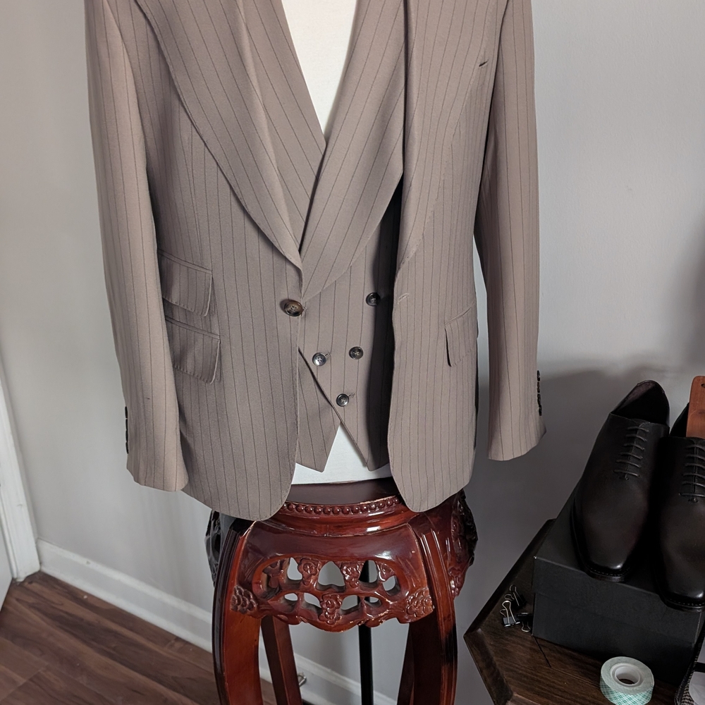 Brown Pinstripe Suit Jacket with Classic Cut